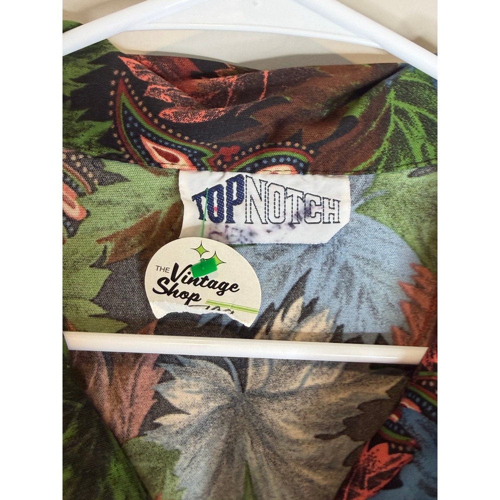 Top Notch Vintage Leaf Print Pullover Blouse Women's M Retro Button Neck Top - Picture 6 of 7